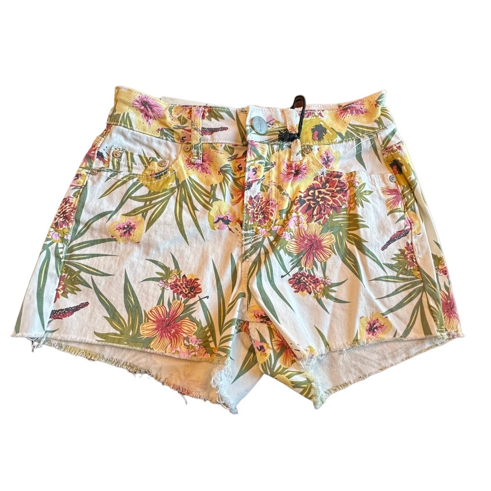 Banjara Mid Rise Tropical Floral Raw Hem Shorts